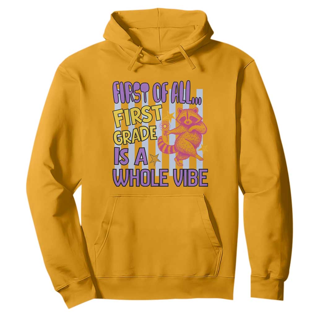 Cute Raccoon 1st Grade Student Teacher Preppy Style Hoodie First of All First Grade Is A Whole Vibe Back To School