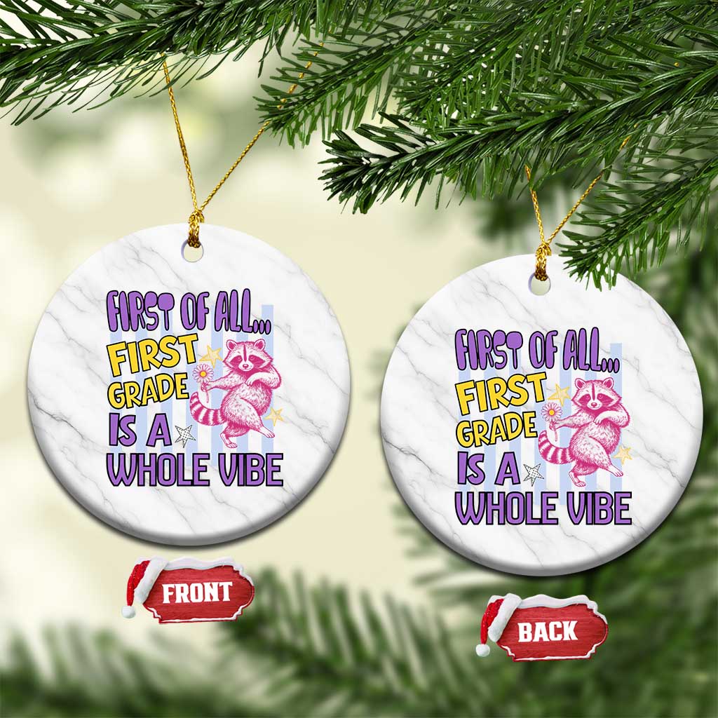 Cute Raccoon 1st Grade Student Teacher Preppy Style Ceramic Ornament First of All First Grade Is A Whole Vibe Back To School TS02 1pc White Marble Print Your Wear