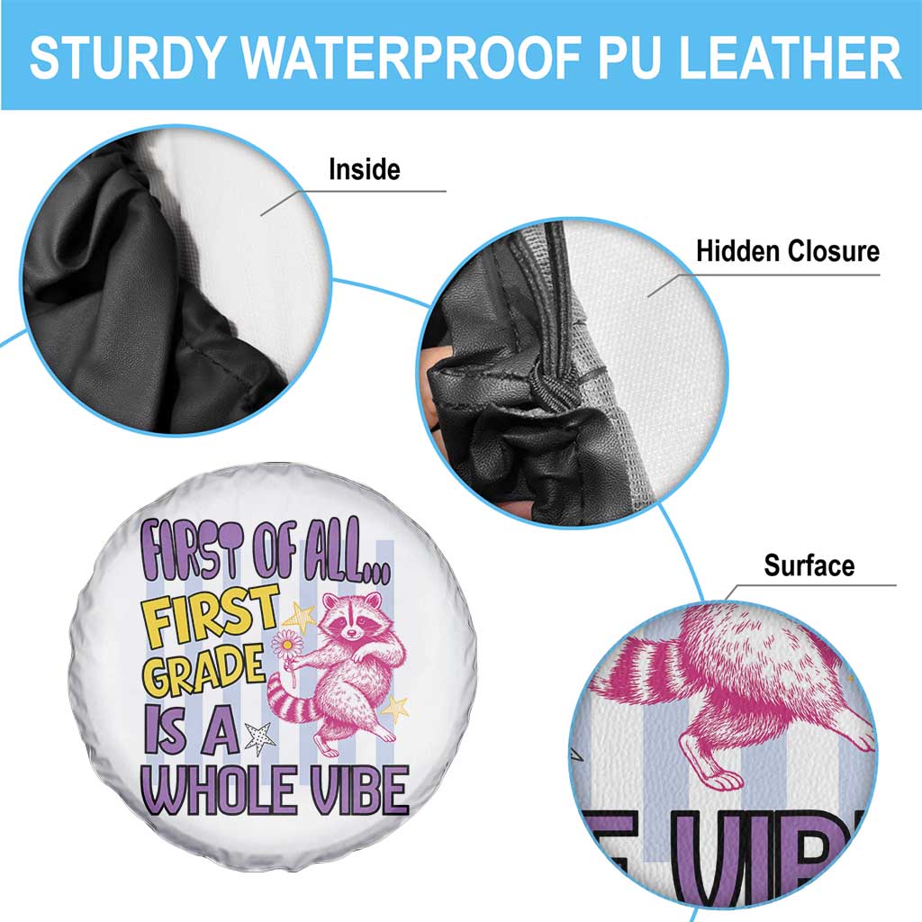 Cute Raccoon 1st Grade Student Teacher Preppy Style Spare Tire Cover First of All First Grade Is A Whole Vibe Back To School