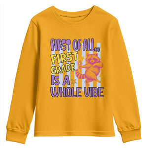 Cute Raccoon 1st Grade Student Teacher Preppy Style Youth Sweatshirt First of All First Grade Is A Whole Vibe Back To School