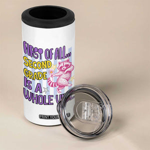 Cute Raccoon 2nd Grade Student Teacher Preppy Style 4 in 1 Can Cooler Tumbler First of All Second Grade Is A Whole Vibe Back To School