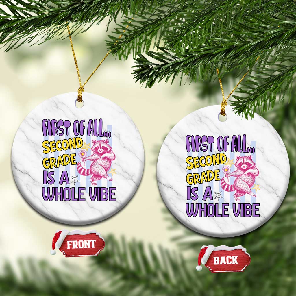 Cute Raccoon 2nd Grade Student Teacher Preppy Style Ceramic Ornament First of All Second Grade Is A Whole Vibe Back To School TS02 1pc White Marble Print Your Wear