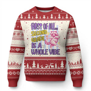 Cute Raccoon 2nd Grade Student Teacher Preppy Style Ugly Christmas Sweater First of All Second Grade Is A Whole Vibe Back To School