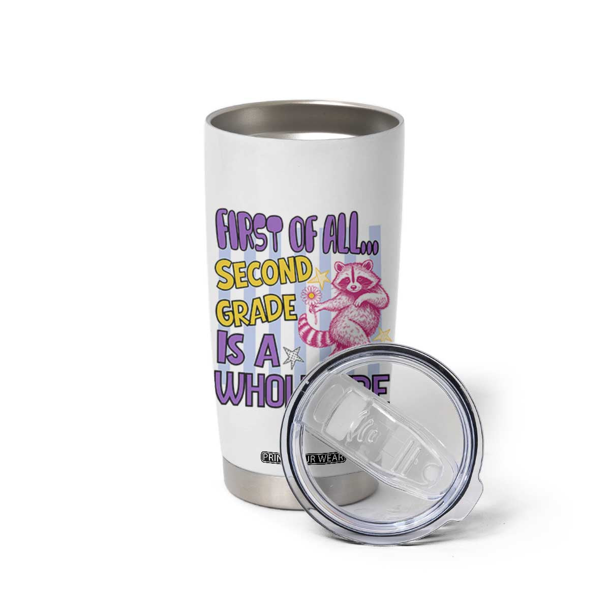 Cute Raccoon 2nd Grade Student Teacher Preppy Style Tumbler Cup First of All Second Grade Is A Whole Vibe Back To School