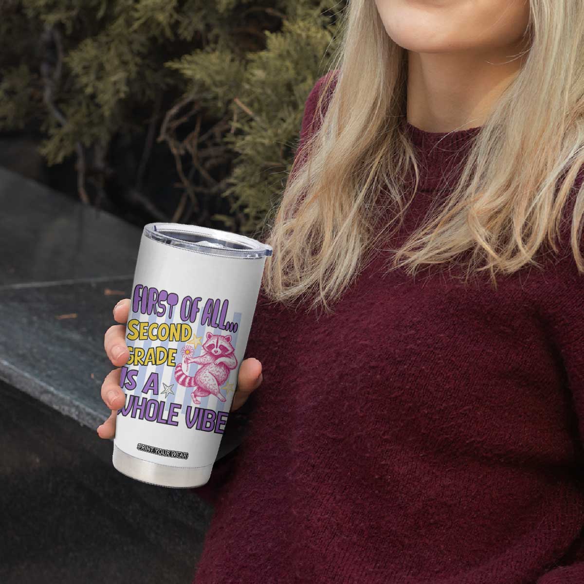 Cute Raccoon 2nd Grade Student Teacher Preppy Style Tumbler Cup First of All Second Grade Is A Whole Vibe Back To School