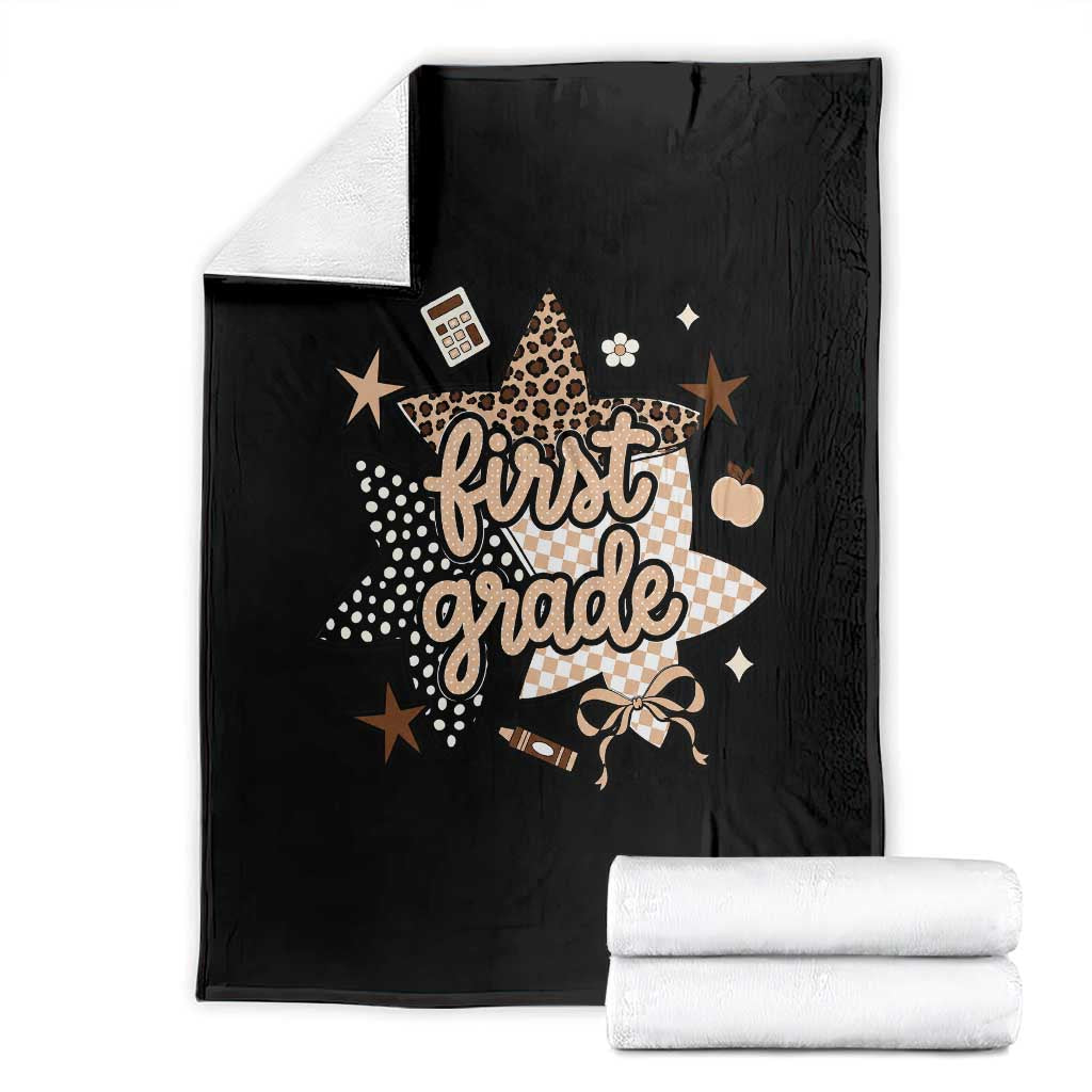 First Grade Leopard Checkered Star Coquette Throw Blanket Cute 1st Grade Girl Back to School Gift TS02 Black Print Your Wear
