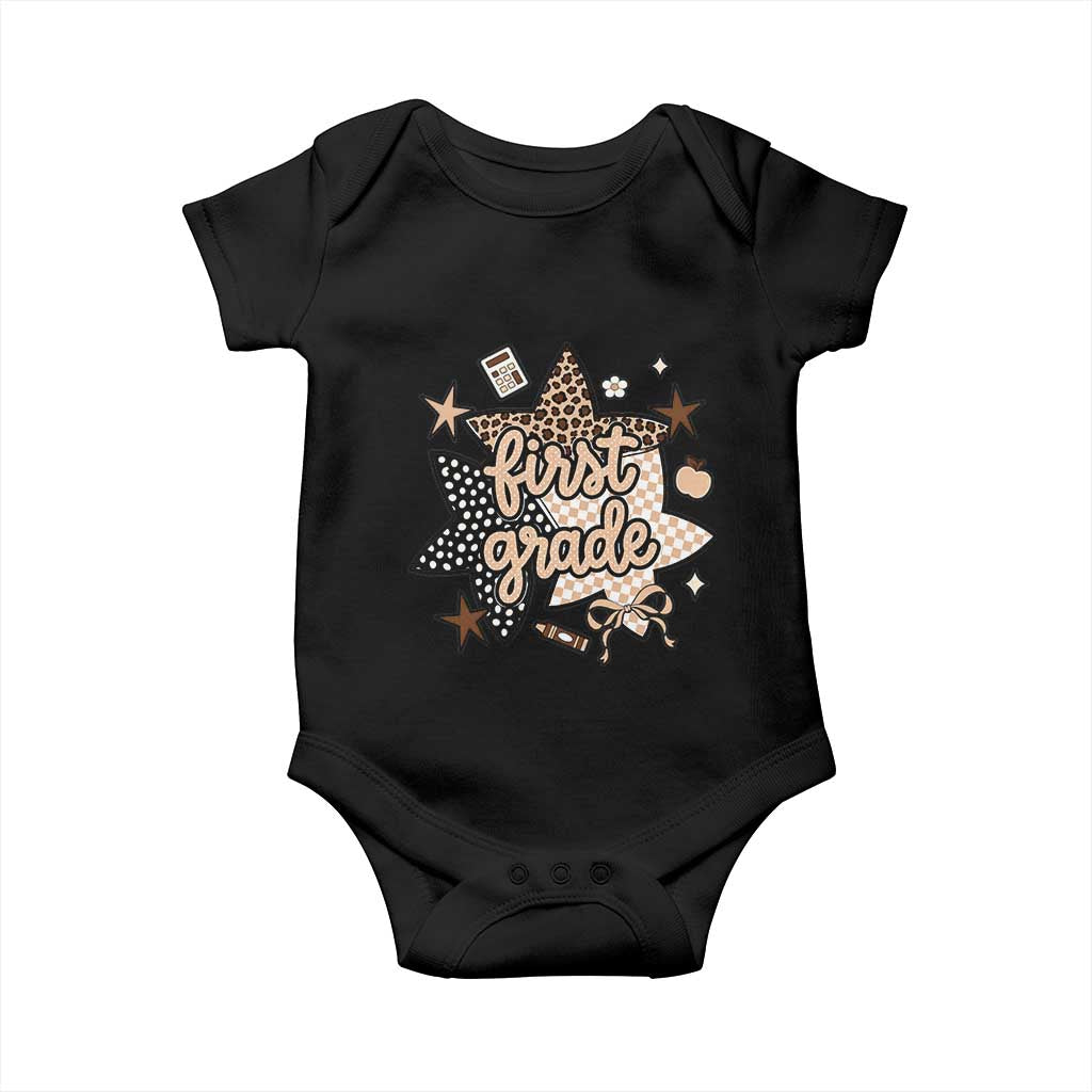 First Grade Leopard Checkered Star Coquette Baby Onesie Cute 1st Grade Girl Back to School Gift TS02 Black Print Your Wear