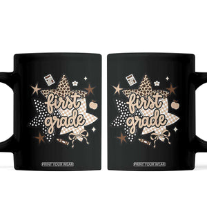 First Grade Leopard Checkered Star Coquette Coffee Mug Cute 1st Grade Girl Back to School Gift