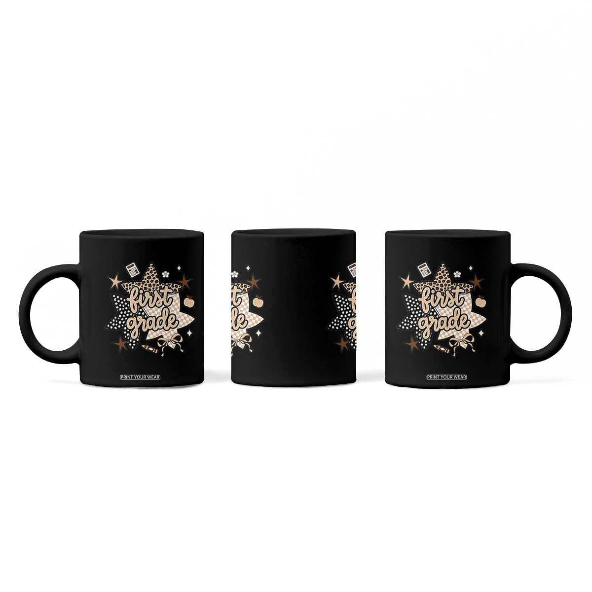First Grade Leopard Checkered Star Coquette Coffee Mug Cute 1st Grade Girl Back to School Gift