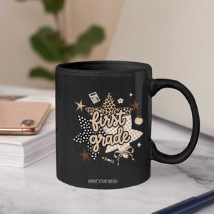 First Grade Leopard Checkered Star Coquette Coffee Mug Cute 1st Grade Girl Back to School Gift