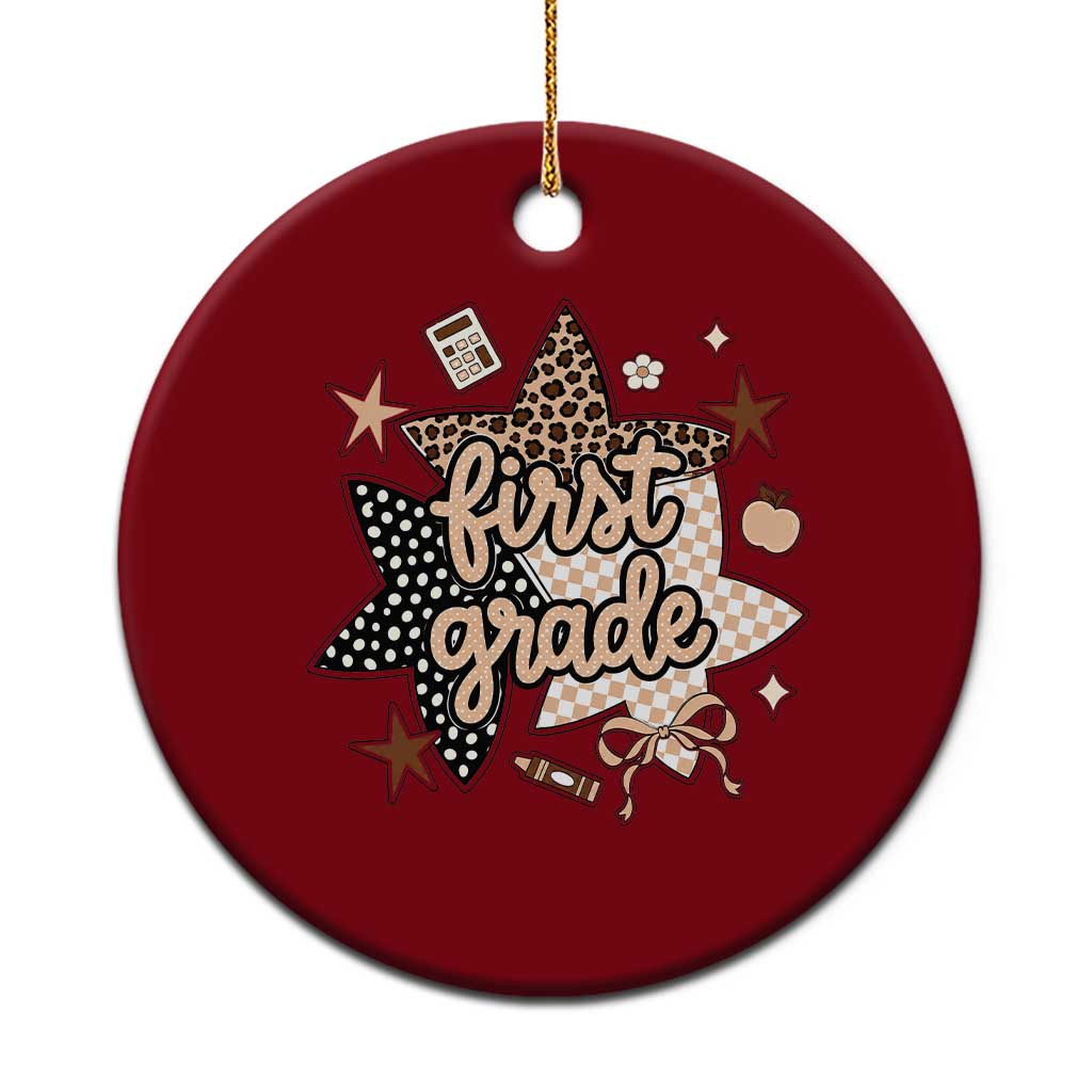 First Grade Leopard Checkered Star Coquette Ceramic Ornament Cute 1st Grade Girl Back to School Gift TS02 1pc Red Print Your Wear