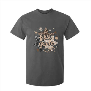 First Grade Leopard Checkered Star Coquette T Shirt For Kid Cute 1st Grade Girl Back to School Gift