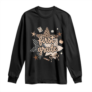 First Grade Leopard Checkered Star Coquette Long Sleeve Shirt Cute 1st Grade Girl Back to School Gift