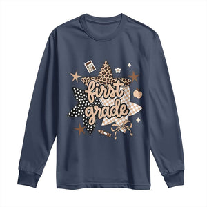 First Grade Leopard Checkered Star Coquette Long Sleeve Shirt Cute 1st Grade Girl Back to School Gift