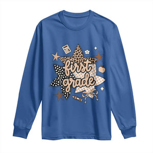 First Grade Leopard Checkered Star Coquette Long Sleeve Shirt Cute 1st Grade Girl Back to School Gift