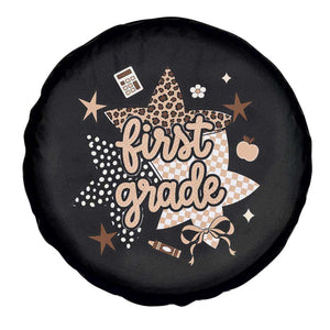 First Grade Leopard Checkered Star Coquette Spare Tire Cover Cute 1st Grade Girl Back to School Gift
