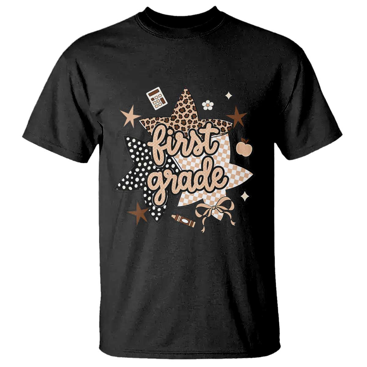 First Grade Leopard Checkered Star Coquette T Shirt Cute 1st Grade Girl Back to School Gift