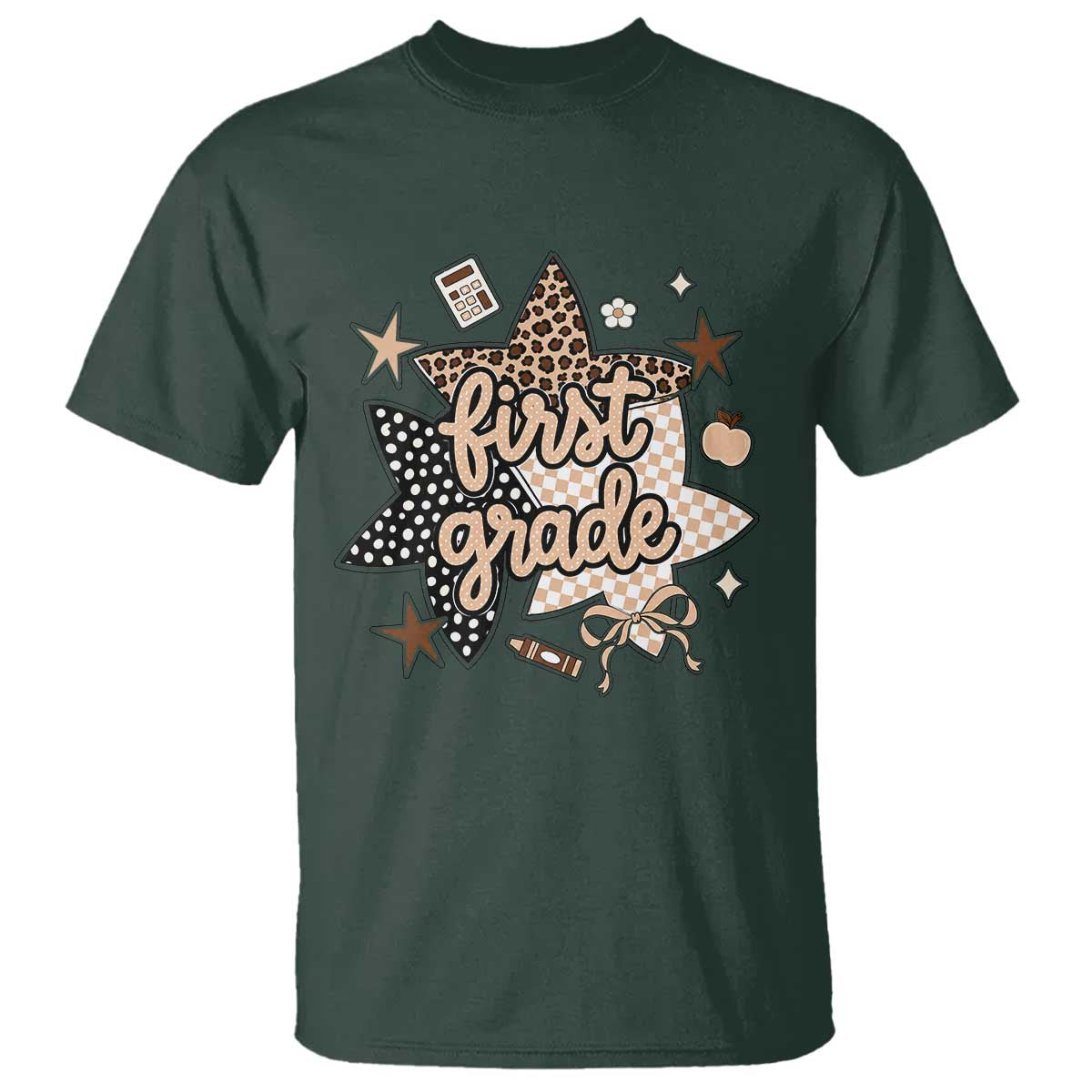 First Grade Leopard Checkered Star Coquette T Shirt Cute 1st Grade Girl Back to School Gift