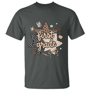 First Grade Leopard Checkered Star Coquette T Shirt Cute 1st Grade Girl Back to School Gift