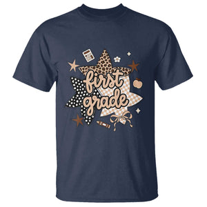First Grade Leopard Checkered Star Coquette T Shirt Cute 1st Grade Girl Back to School Gift