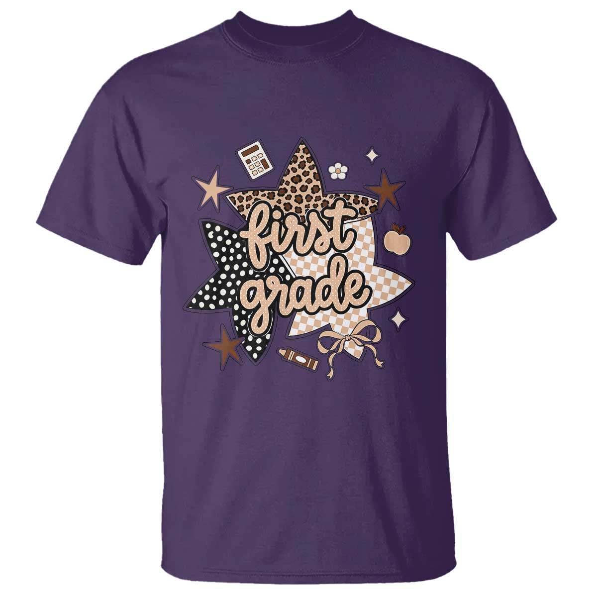 First Grade Leopard Checkered Star Coquette T Shirt Cute 1st Grade Girl Back to School Gift