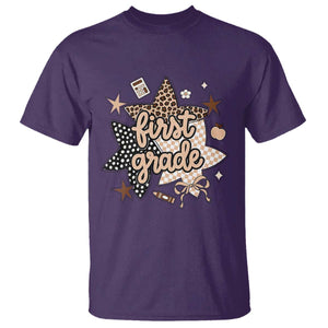 First Grade Leopard Checkered Star Coquette T Shirt Cute 1st Grade Girl Back to School Gift