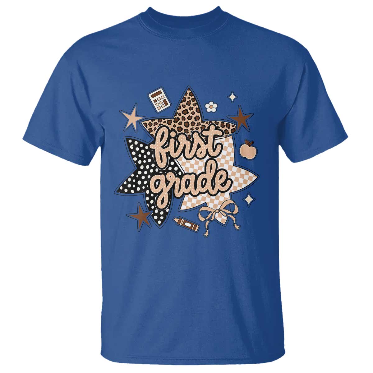 First Grade Leopard Checkered Star Coquette T Shirt Cute 1st Grade Girl Back to School Gift