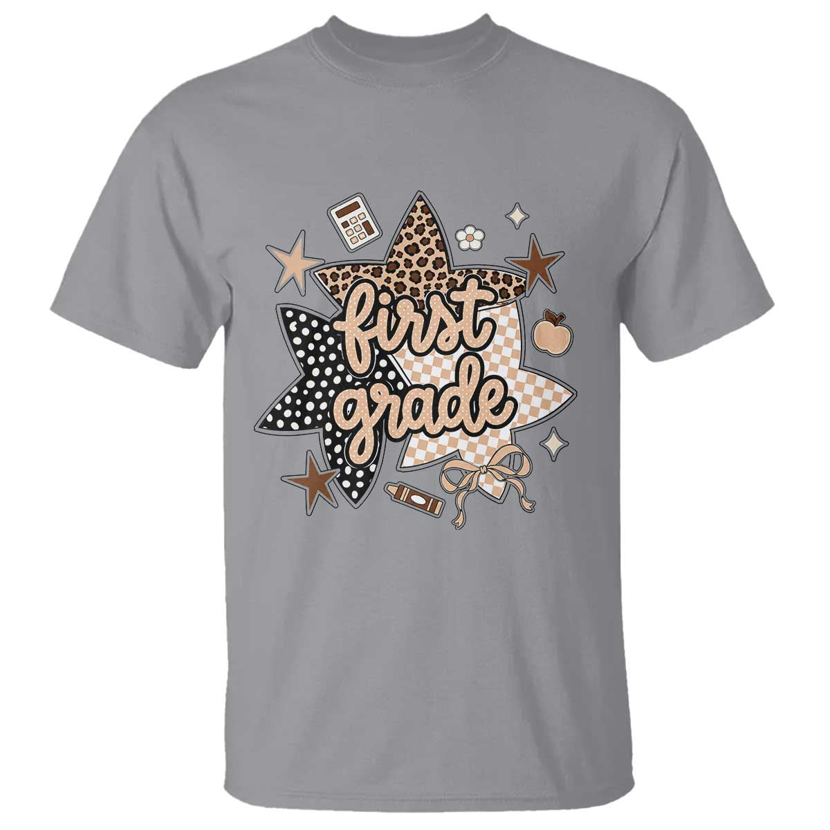 First Grade Leopard Checkered Star Coquette T Shirt Cute 1st Grade Girl Back to School Gift
