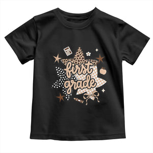 First Grade Leopard Checkered Star Coquette Toddler T Shirt Cute 1st Grade Girl Back to School Gift