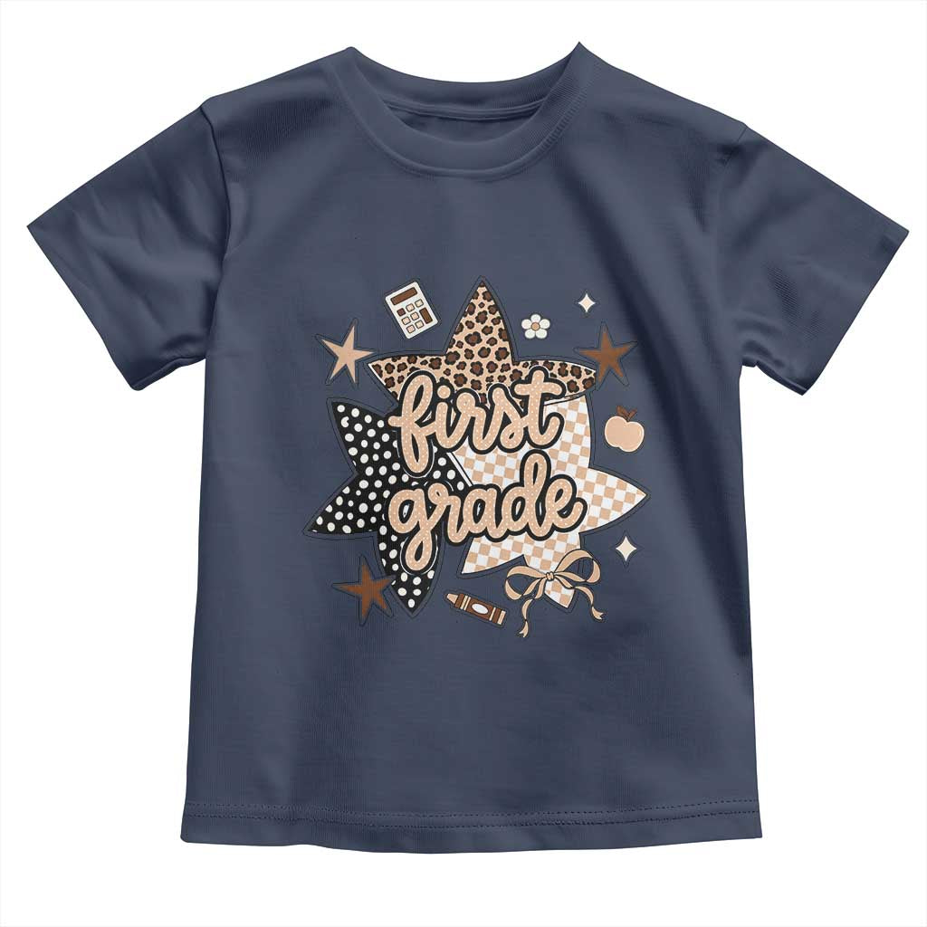 First Grade Leopard Checkered Star Coquette Toddler T Shirt Cute 1st Grade Girl Back to School Gift