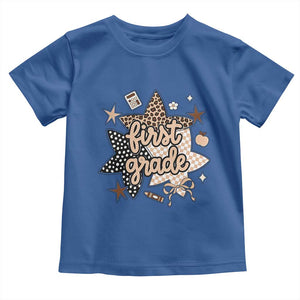 First Grade Leopard Checkered Star Coquette Toddler T Shirt Cute 1st Grade Girl Back to School Gift