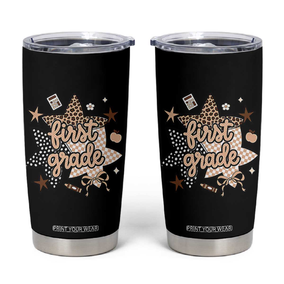 First Grade Leopard Checkered Star Coquette Tumbler Cup Cute 1st Grade Girl Back to School Gift TS02 Black Print Your Wear