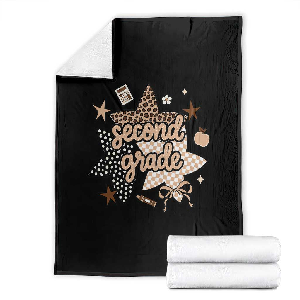 Second Grade Leopard Checkered Star Coquette Throw Blanket Cute 2nd Grade Girl Back to School Gift TS02 Black Print Your Wear