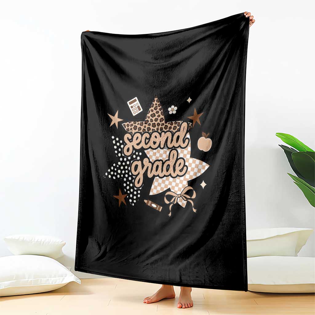 Second Grade Leopard Checkered Star Coquette Throw Blanket Cute 2nd Grade Girl Back to School Gift