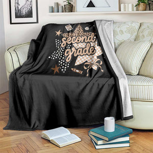 Second Grade Leopard Checkered Star Coquette Throw Blanket Cute 2nd Grade Girl Back to School Gift