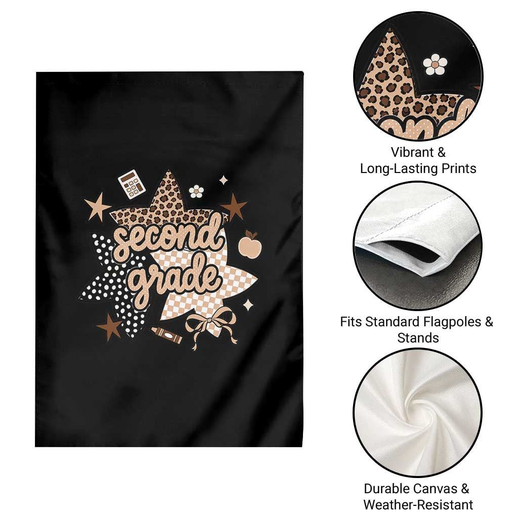 Second Grade Leopard Checkered Star Coquette Garden Flag Cute 2nd Grade Girl Back to School Gift
