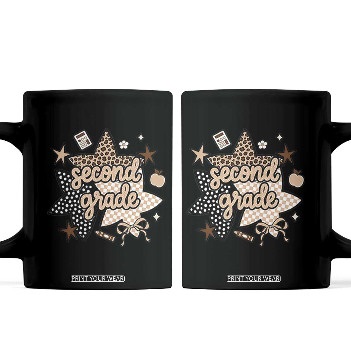 Second Grade Leopard Checkered Star Coquette Coffee Mug Cute 2nd Grade Girl Back to School Gift TS02 Black Print Your Wear