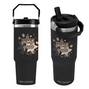 Second Grade Leopard Checkered Star Coquette Flip Straw Tumbler Cute 2nd Grade Girl Back to School Gift