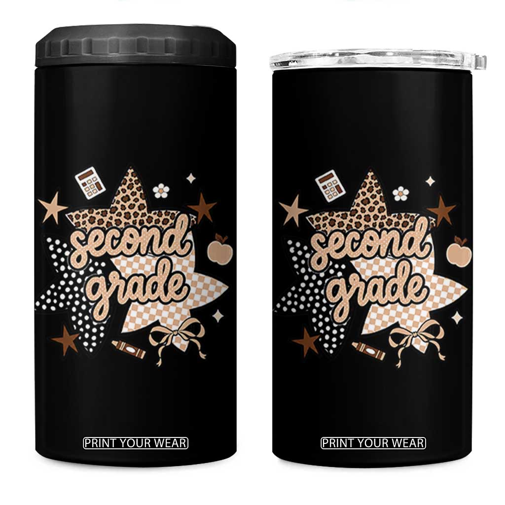 Second Grade Leopard Checkered Star Coquette 4 in 1 Can Cooler Tumbler Cute 2nd Grade Girl Back to School Gift