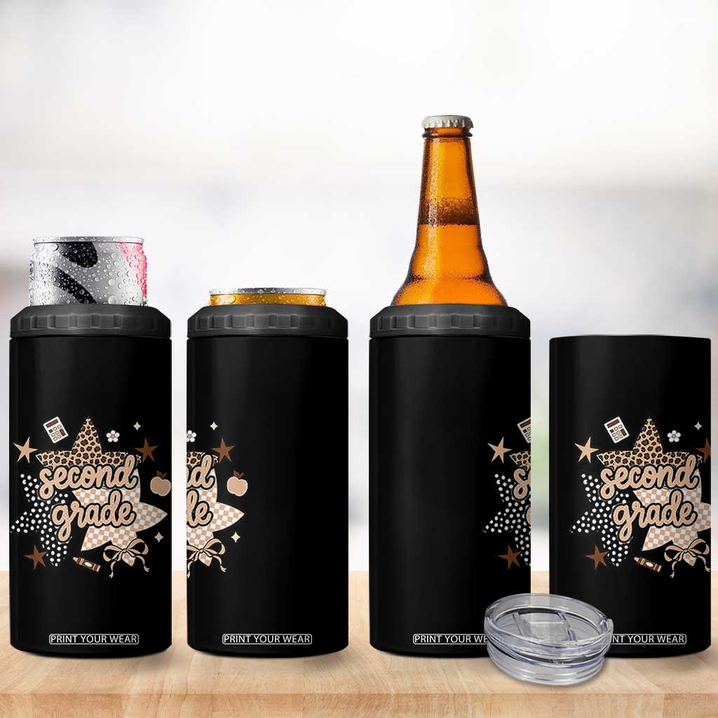Second Grade Leopard Checkered Star Coquette 4 in 1 Can Cooler Tumbler Cute 2nd Grade Girl Back to School Gift