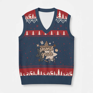 Second Grade Leopard Checkered Star Coquette V-Neck Knit Sweater Vest Cute 2nd Grade Girl Back to School Gift