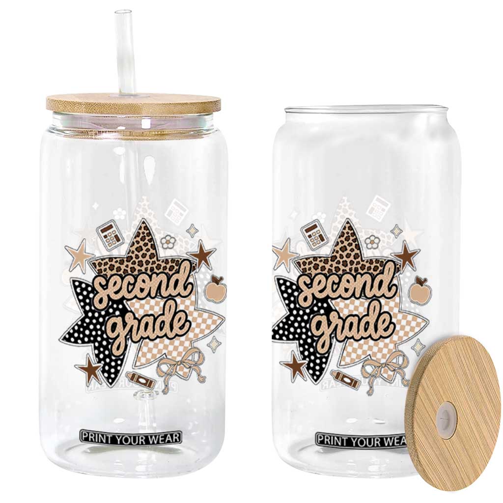 Second Grade Leopard Checkered Star Coquette Glass Can Cute 2nd Grade Girl Back to School Gift