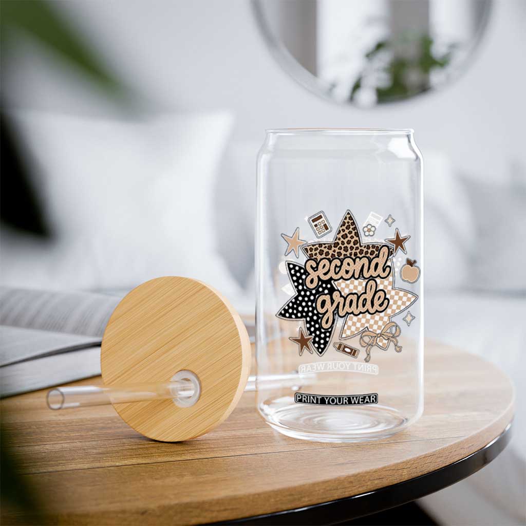 Second Grade Leopard Checkered Star Coquette Glass Can Cute 2nd Grade Girl Back to School Gift