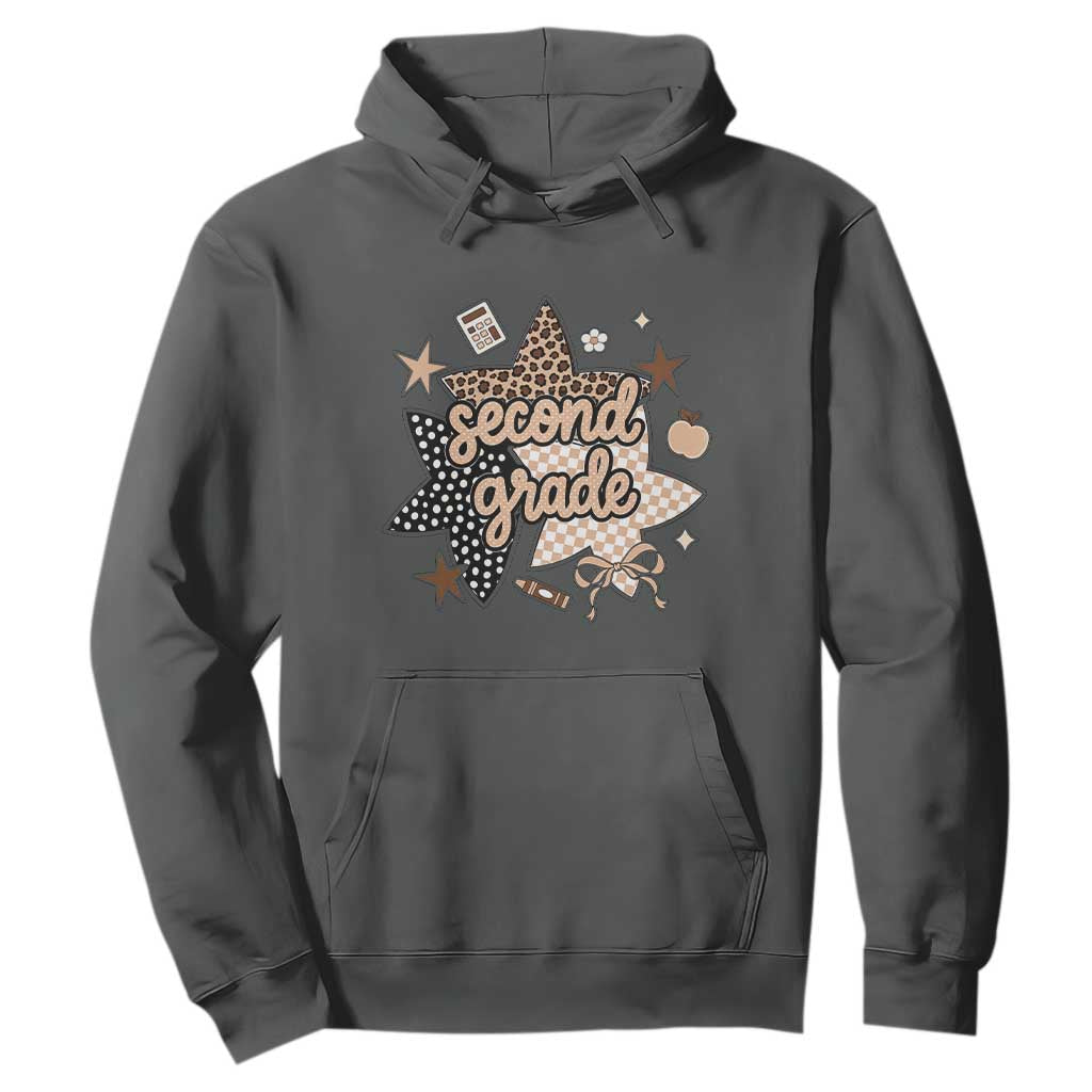 Second Grade Leopard Checkered Star Coquette Hoodie Cute 2nd Grade Girl Back to School Gift