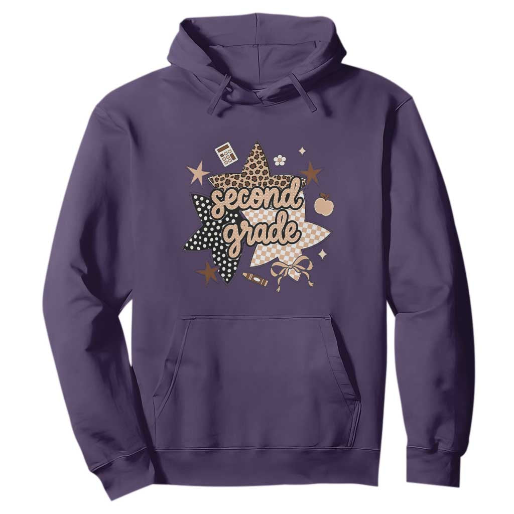 Second Grade Leopard Checkered Star Coquette Hoodie Cute 2nd Grade Girl Back to School Gift