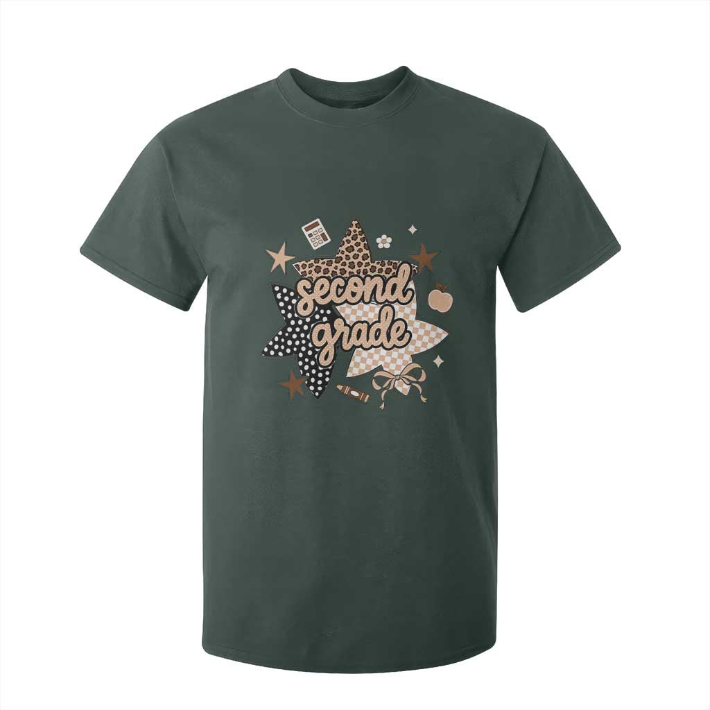 Second Grade Leopard Checkered Star Coquette T Shirt For Kid Cute 2nd Grade Girl Back to School Gift