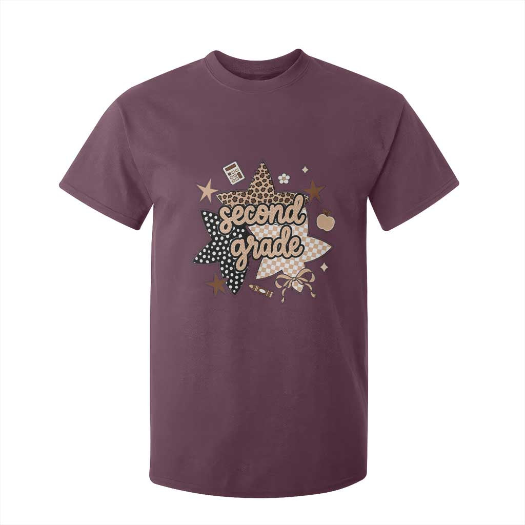Second Grade Leopard Checkered Star Coquette T Shirt For Kid Cute 2nd Grade Girl Back to School Gift