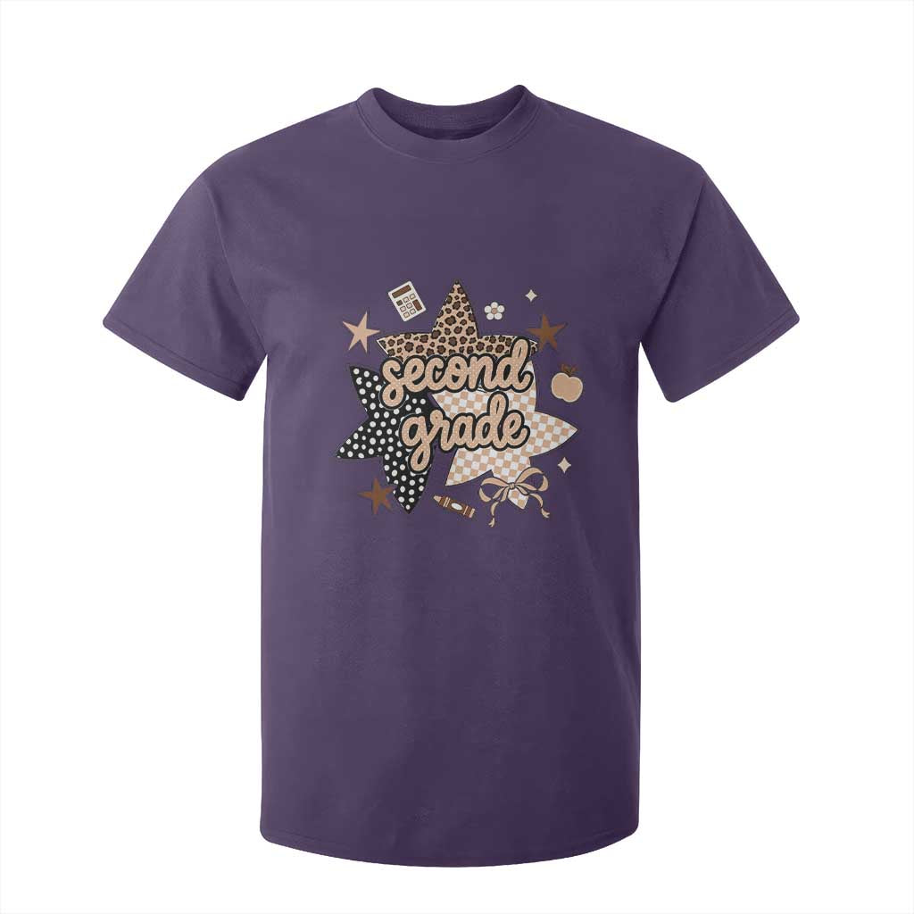 Second Grade Leopard Checkered Star Coquette T Shirt For Kid Cute 2nd Grade Girl Back to School Gift