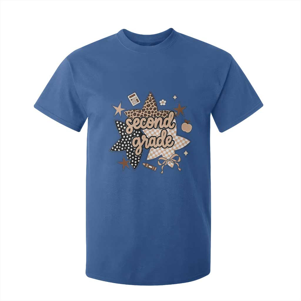 Second Grade Leopard Checkered Star Coquette T Shirt For Kid Cute 2nd Grade Girl Back to School Gift