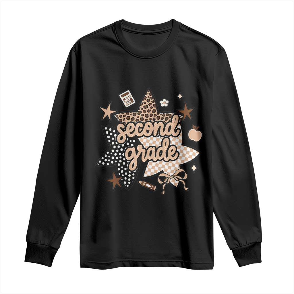 Second Grade Leopard Checkered Star Coquette Long Sleeve Shirt Cute 2nd Grade Girl Back to School Gift TS02 Black Print Your Wear